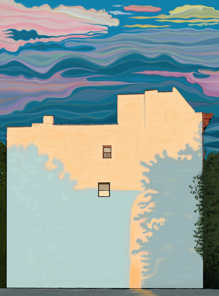 Maison et ombres des arbres (art numérique) - Evan Sklar