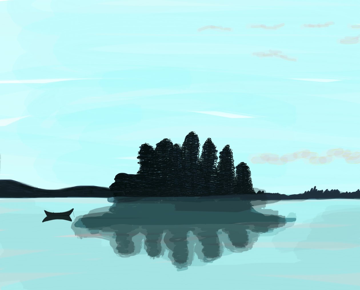 Lake In Maine, 2015 (dessiné à la main sur un iPad avec un crayon Apple) - Evan Sklar