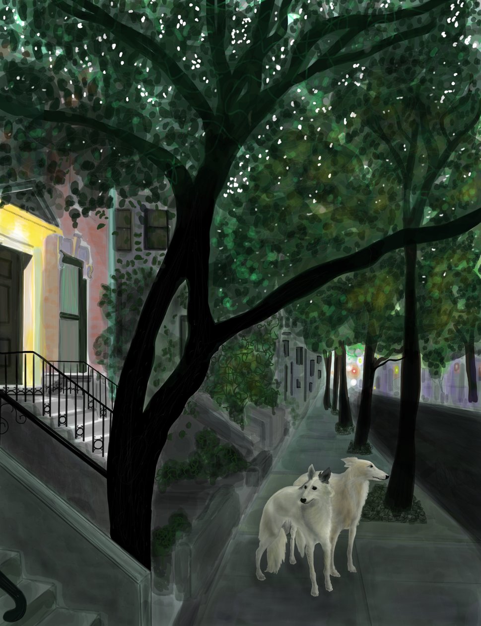 Minnie et Penny sur le trottoir, Brooklyn (art numérique) - Evan Sklar