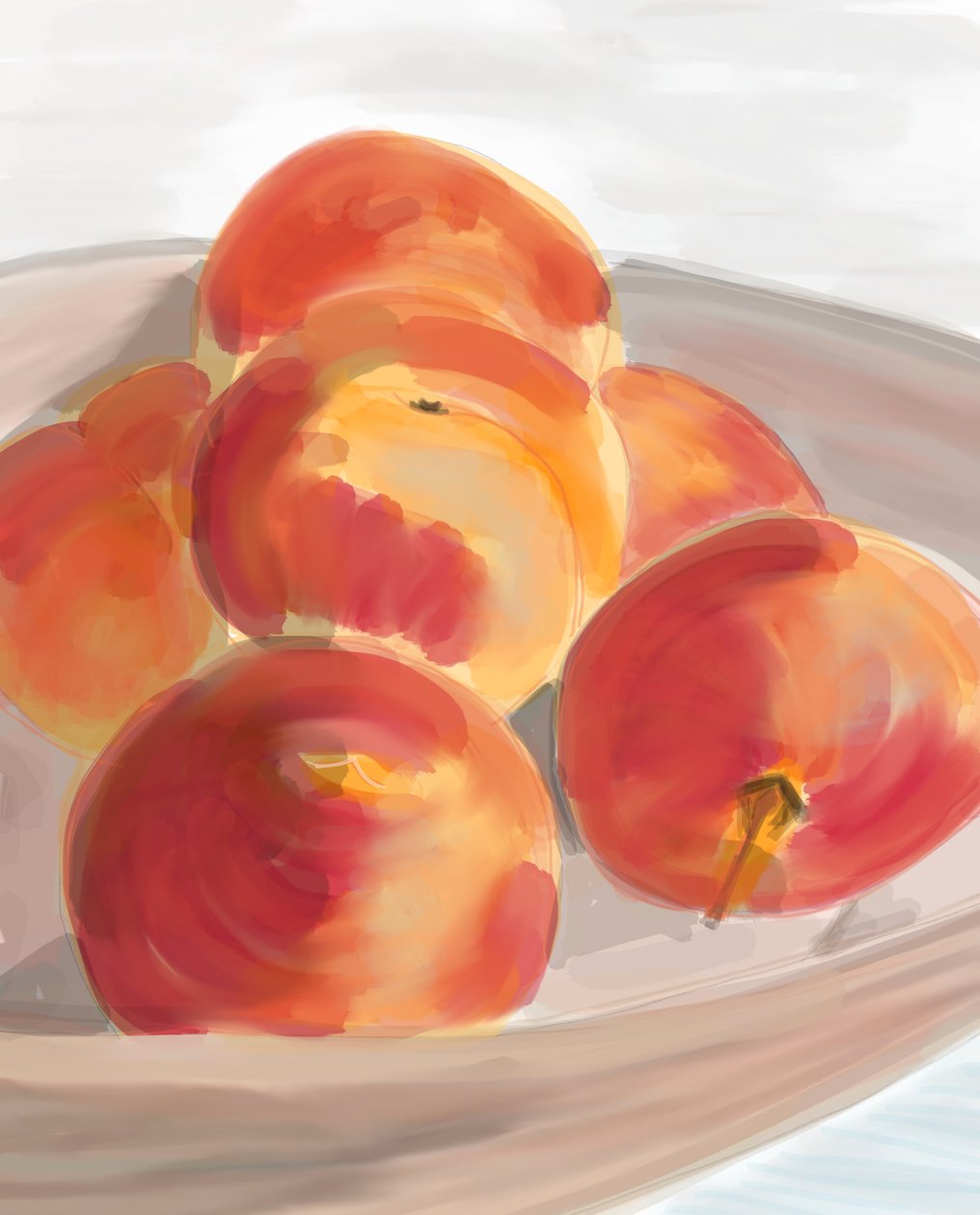 Peaches In Bowl, 2016 (dessiné à la main sur un iPad avec un crayon Apple) - Evan Sklar