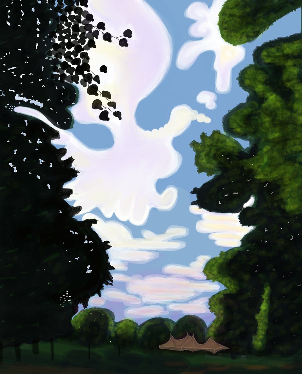 Tente et ciel, Prospect Park 2018 (dessiné à la main sur un iPad avec un crayon Apple) - Evan Sklar