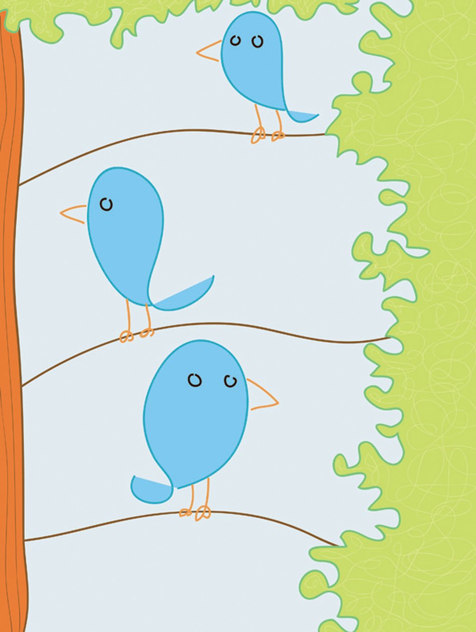 Three Bluebirds On Branch, 2015 (dessiné à la main sur un iPad avec un crayon Apple) - Evan Sklar