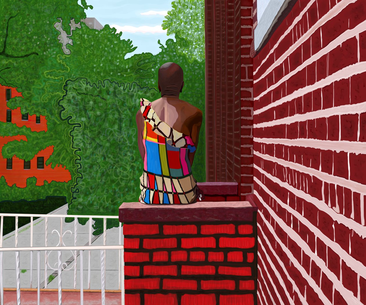 Femme assise à Crown Heights, été (art numérique) - Evan Sklar