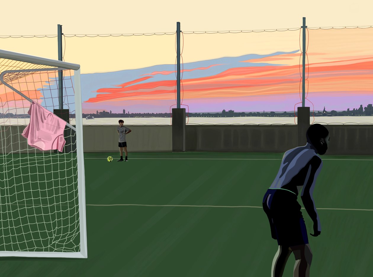 Football pour les jeunes au Brooklyn Bridge Park (art numérique) - Evan Sklar