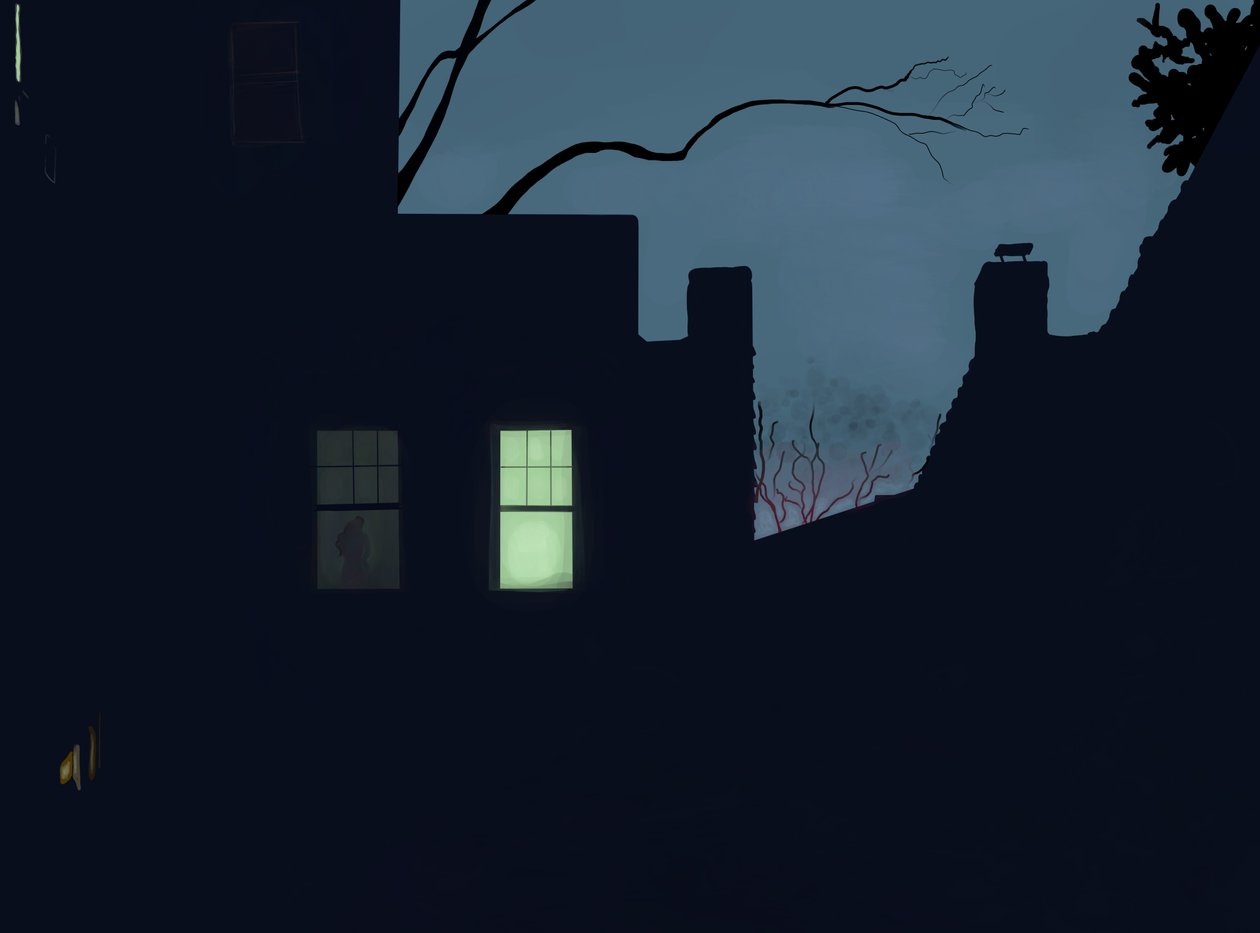 fenêtre arrière, hiver, crépuscule, Brooklyn (art numérique) - Evan Sklar