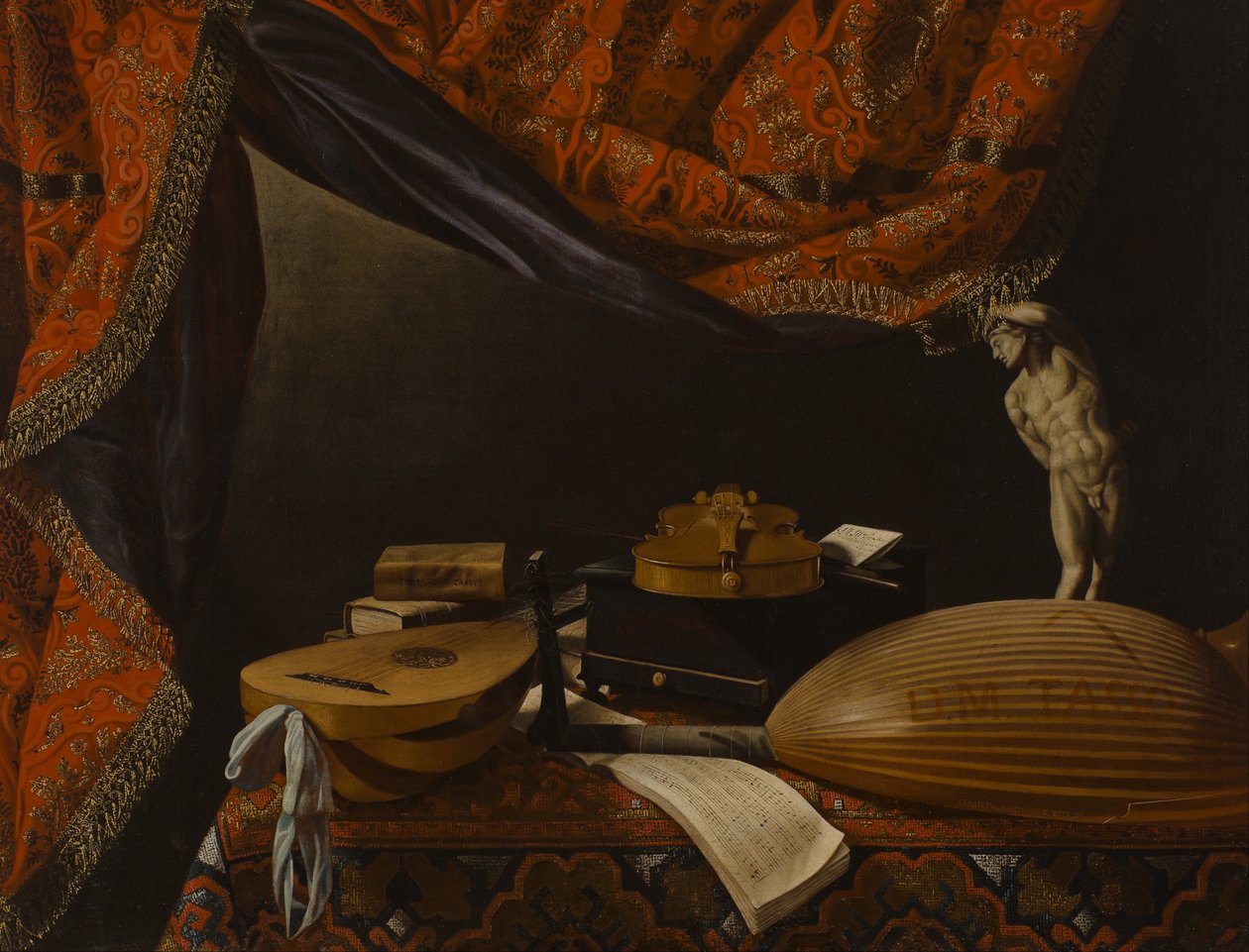 Nature morte avec instruments de musique, livres et sculptures - Evaristo Baschenis