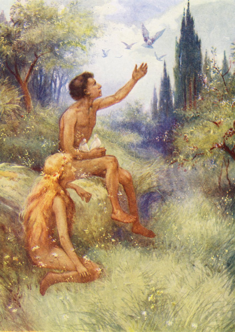 Adam et Eve (lithographie couleur) - Evelyn Stuart Hardy