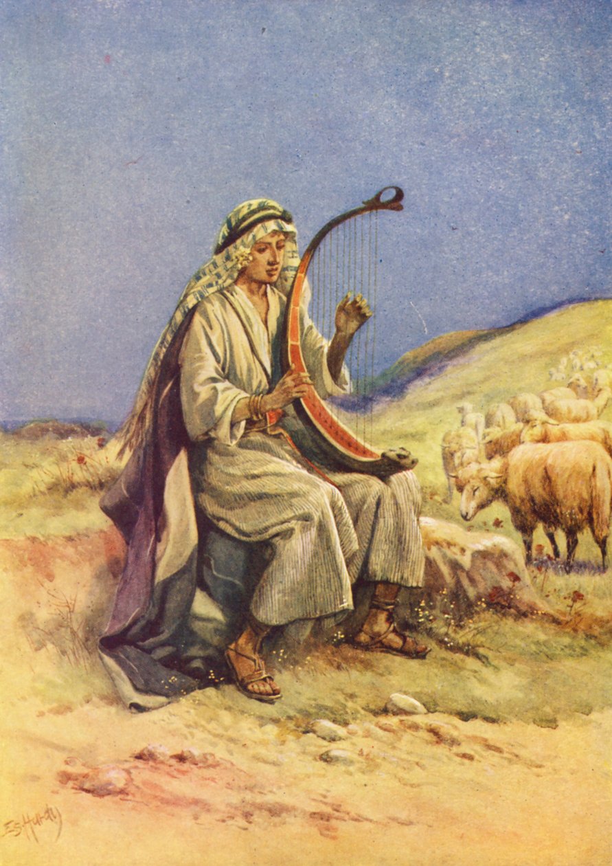 David jouant de la harpe (lithographie couleur) - Evelyn Stuart Hardy