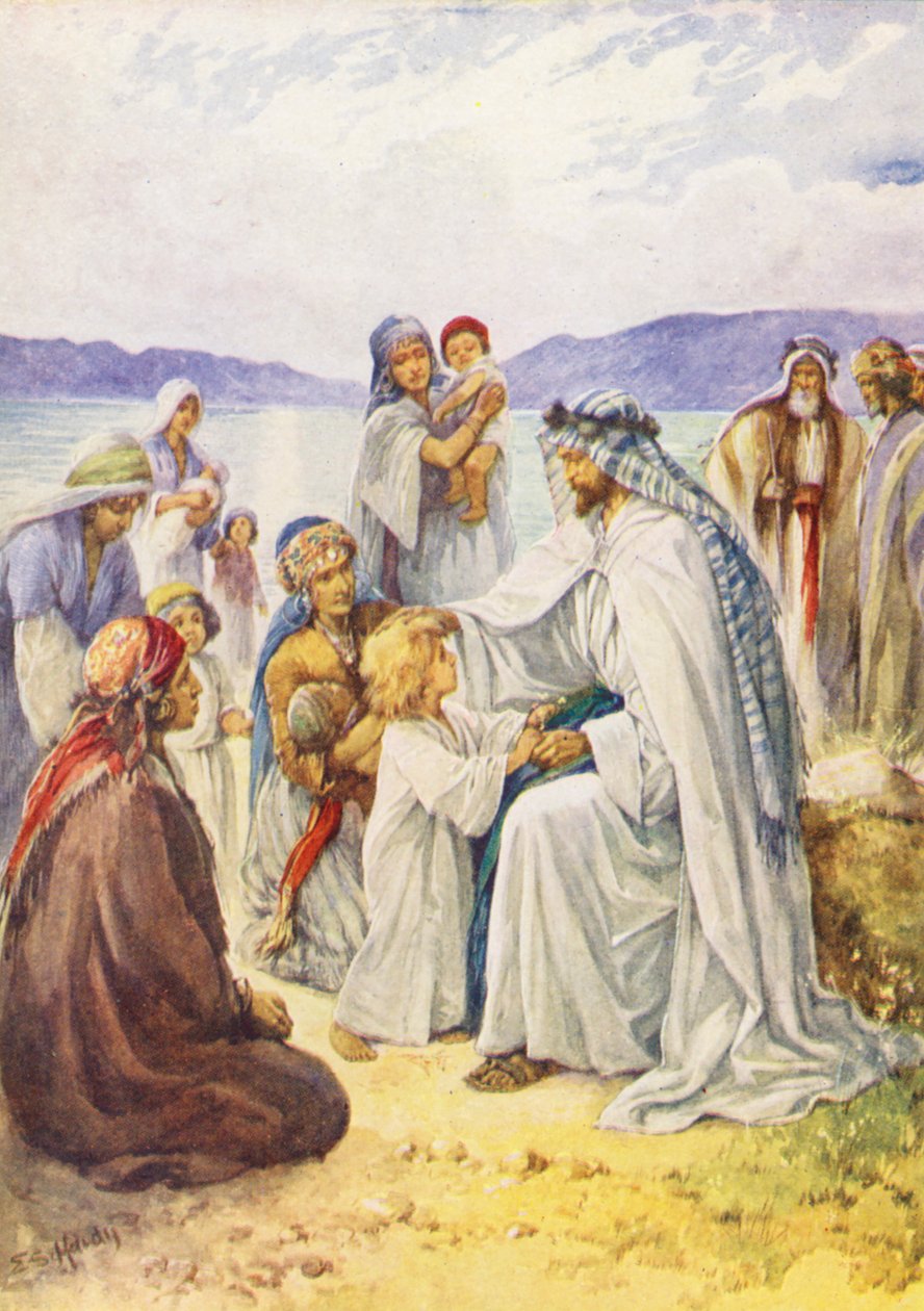 Jésus bénissant les enfants (lithographie couleur) - Evelyn Stuart Hardy
