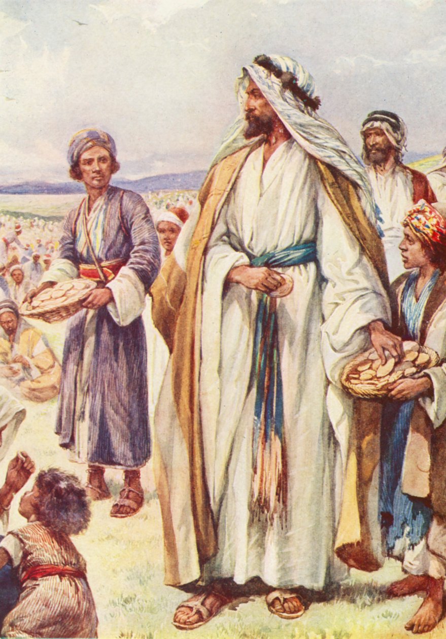 Jésus nourrit la grande foule (lithographie couleur) - Evelyn Stuart Hardy