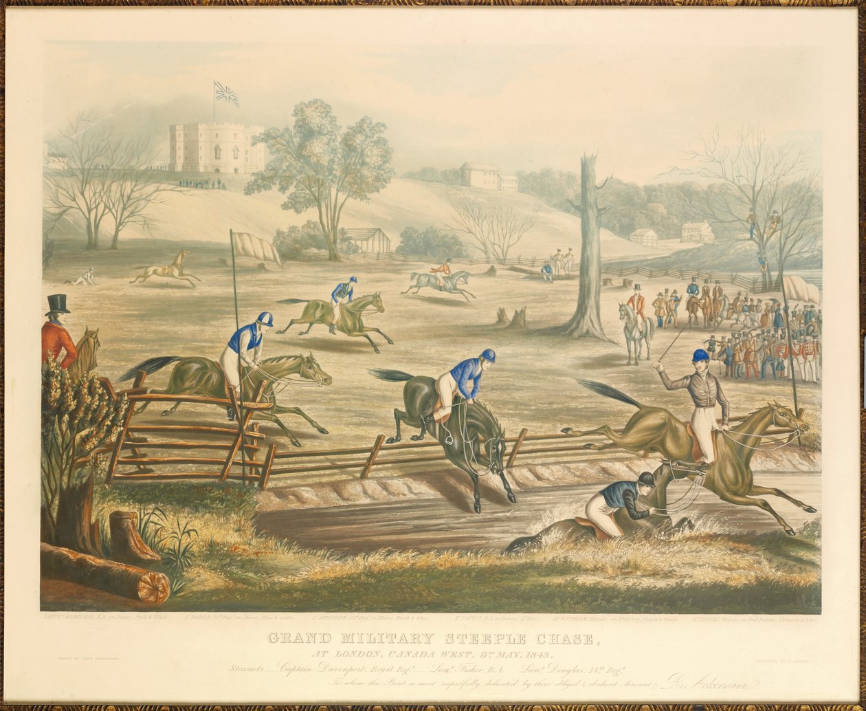 Grand steeple-chase militaire, à Londres, Canada Ouest, 9 mai 1843, gravé par J. Harris, 1845 - Evelyne Marie Alexander