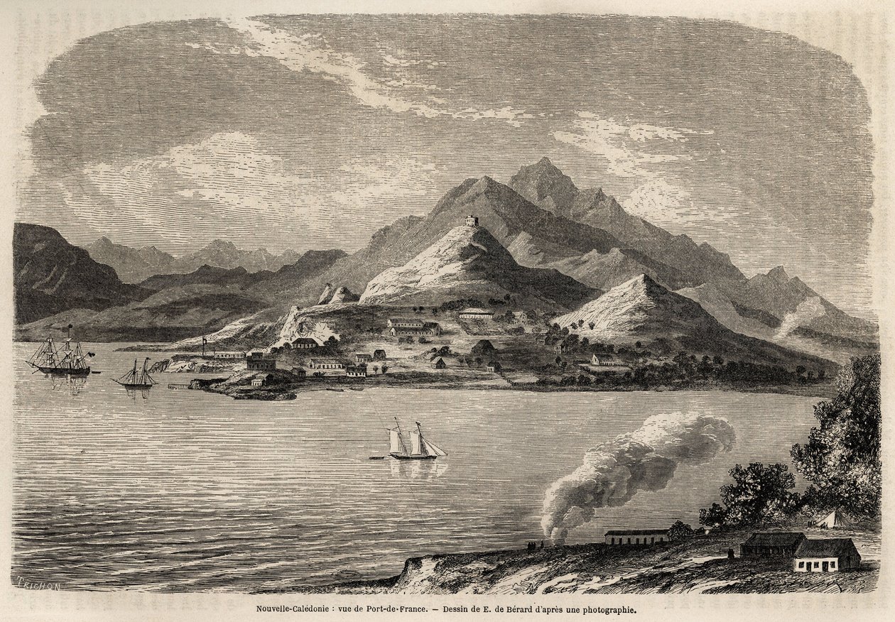 Vue du Port de France, Nouvelle-Calédonie, dessin d