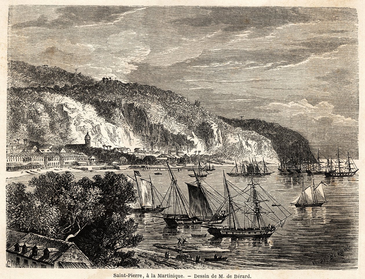 Vue de Saint Pierre, en Martinique, dessin d