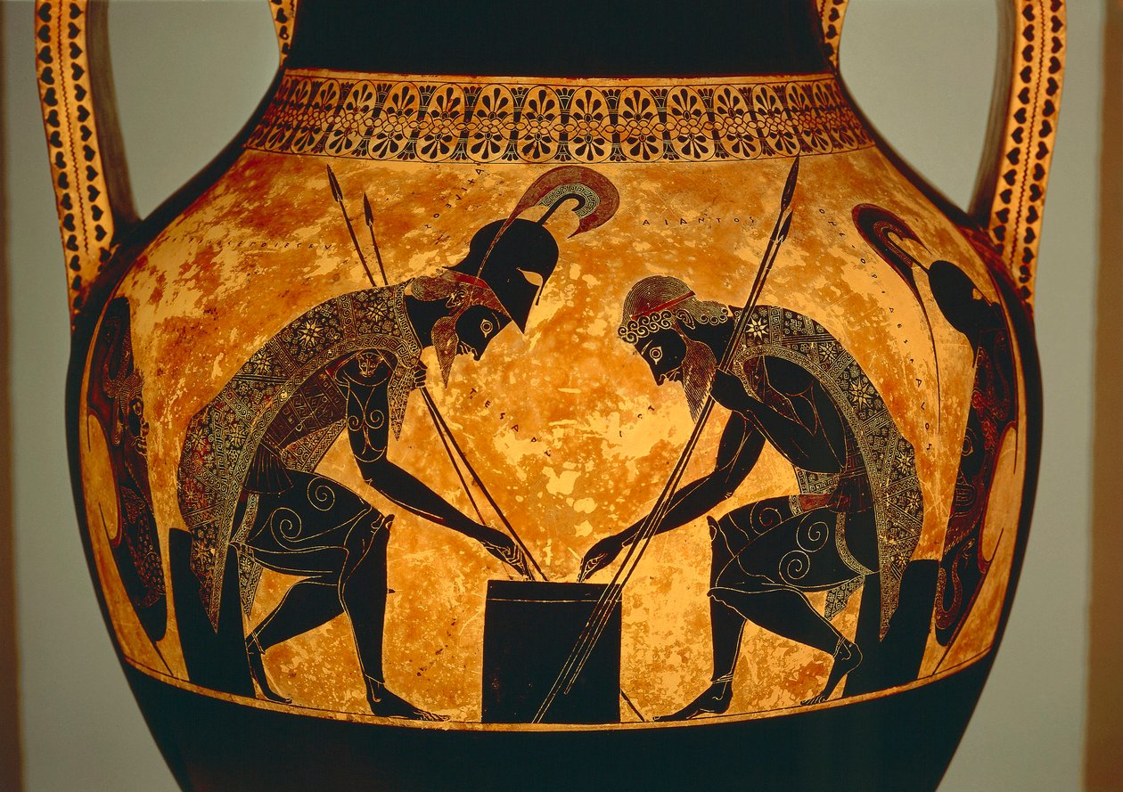 Amphore à figures noires représentant Achille et Ajax jouant aux dés (détail) - Exekias Exekias