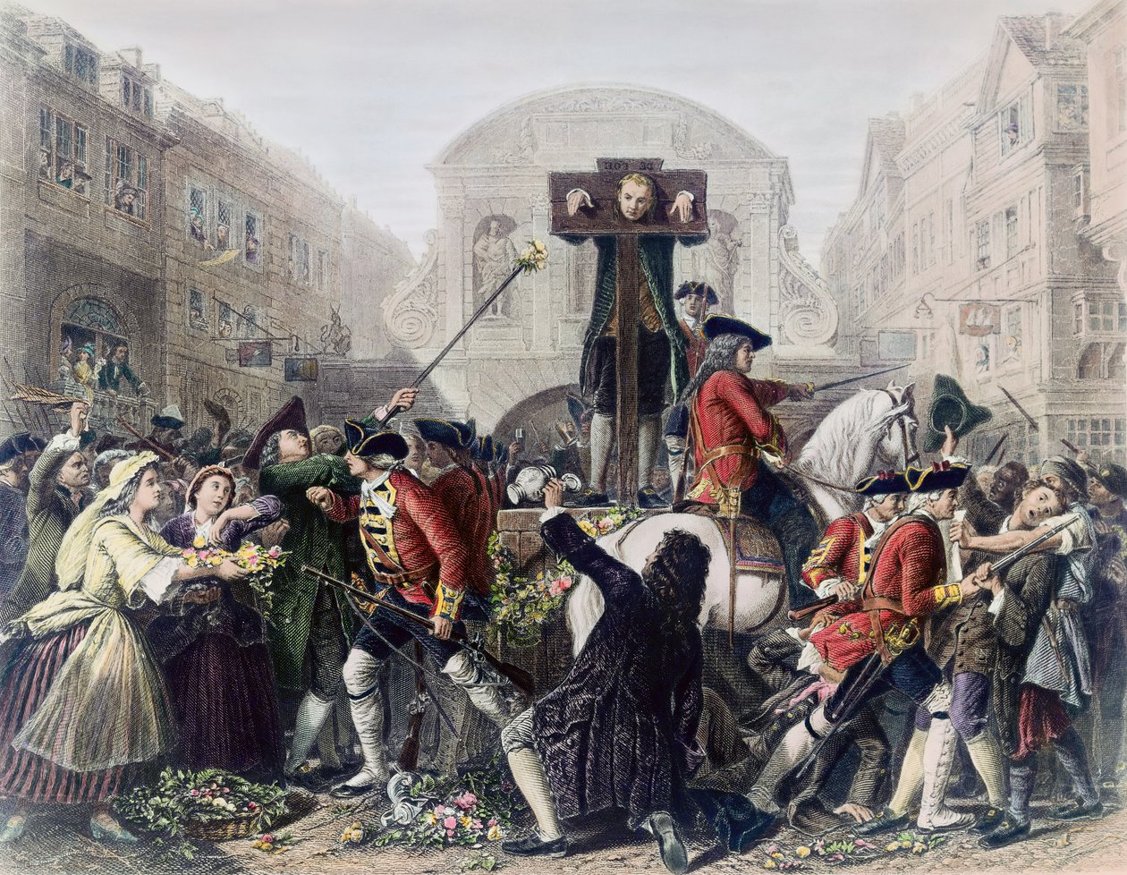 Vue de Daniel Defoe au pilori à Temple Bar entouré par une foule - Eyre Crowe