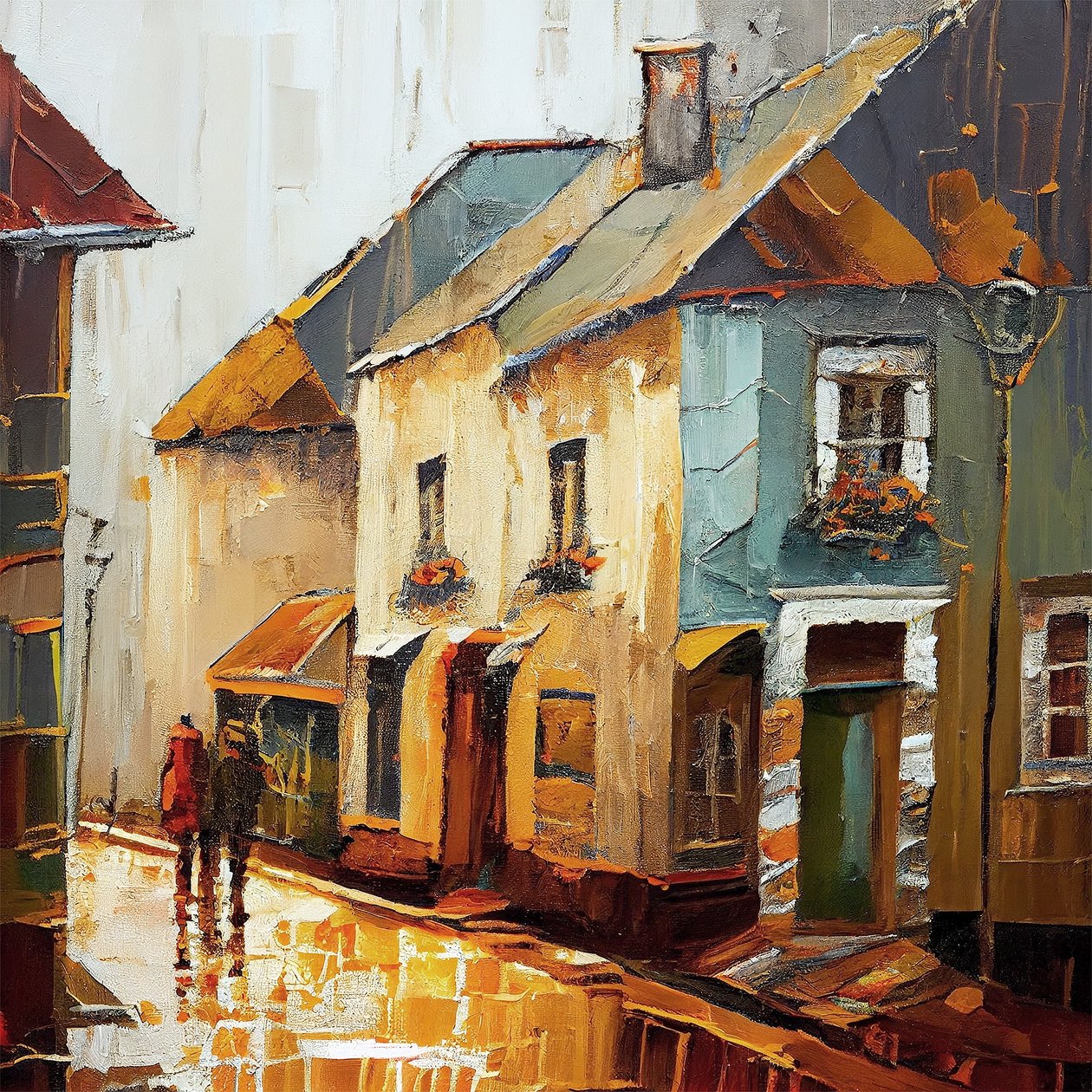 Rue de village de campagne, peinture abstraite - F. Abderrahim