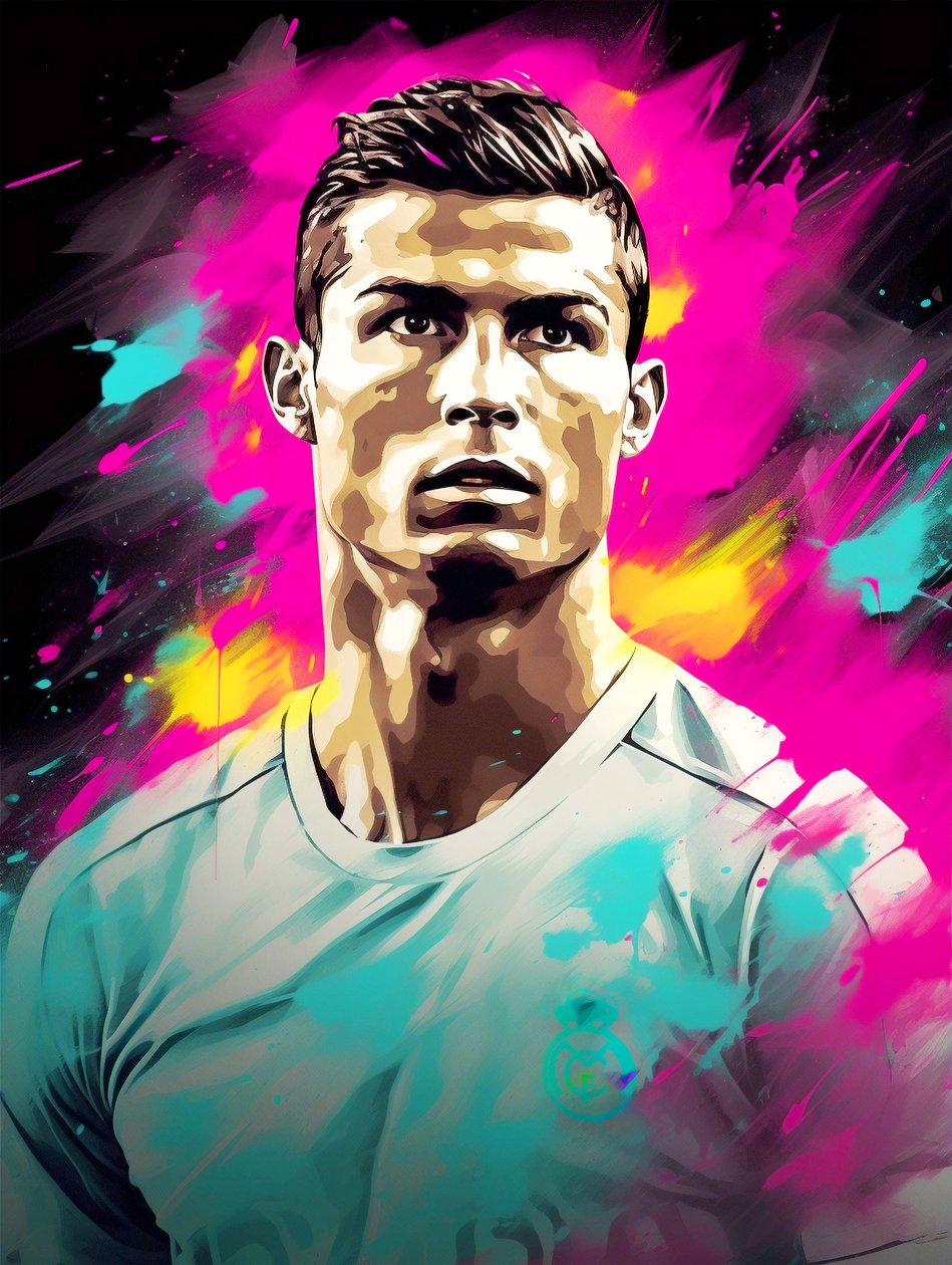 Peinture abstraite acrylique, Cristiano Ronaldo sur toile - F. Abderrahim