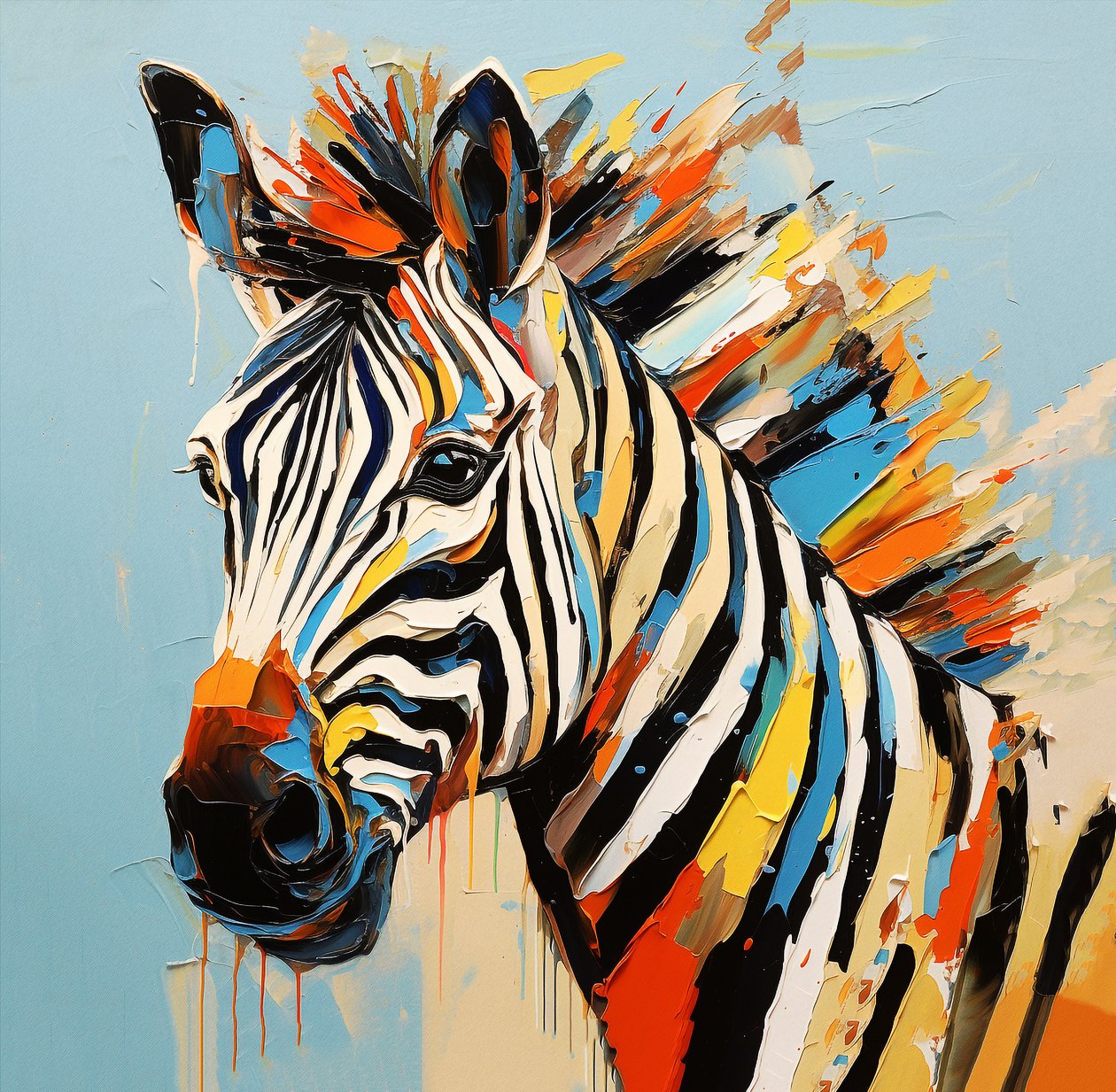 Portrait de zèbre animal de savane abstrait, peinture pleine couleur, art mural | Impressions sur toile - F. Abderrahim