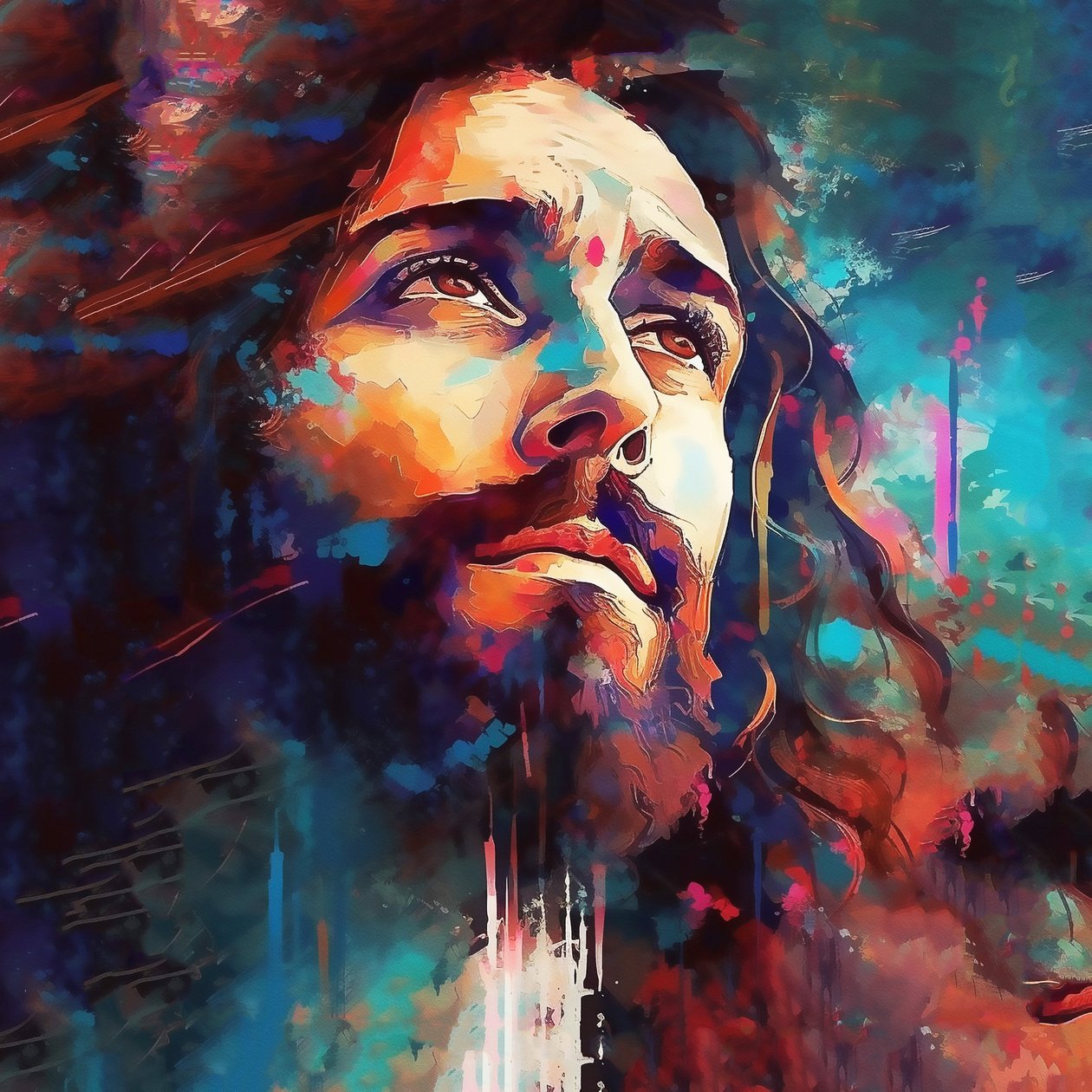 Beau Visage de Jésus-Christ, Portrait Abstrait, Impressions Murales sur Demande - F. Abderrahim