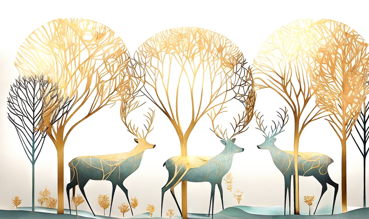 Cerf et arbre doré, couleurs pastel abstraites - F. Abderrahim