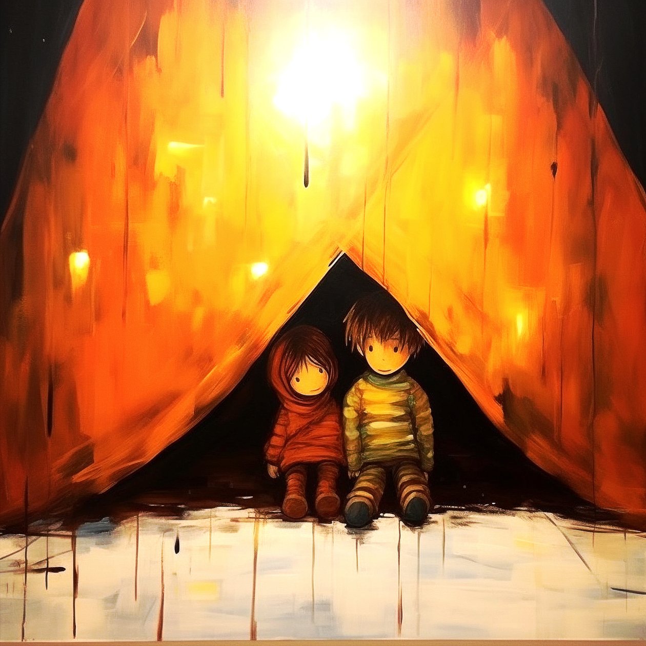 Dessin de deux enfants innocents, art mural surréaliste | Impressions sur toile - F. Abderrahim