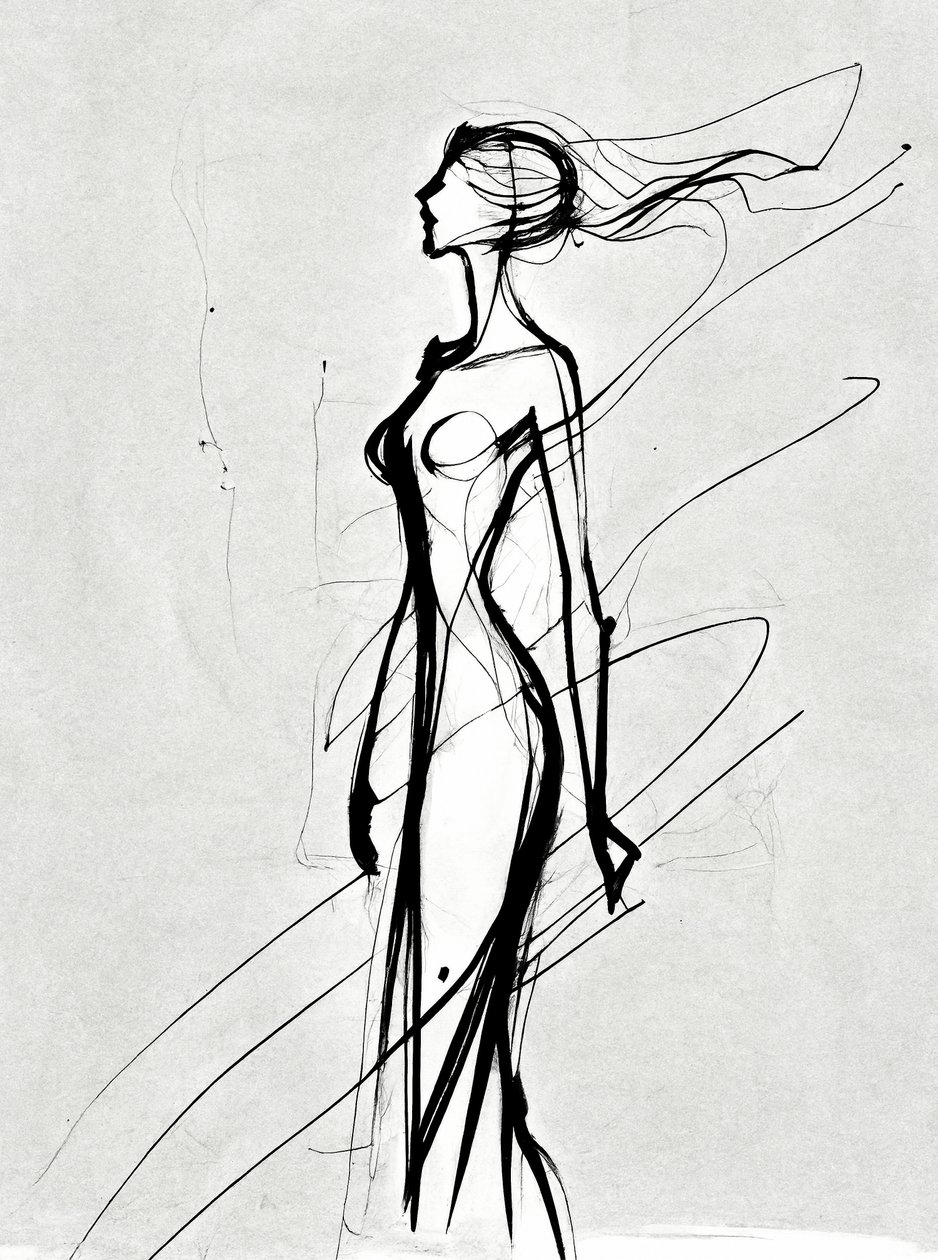 Silhouette de filles dessinée en ligne, minimaliste - F. Abderrahim