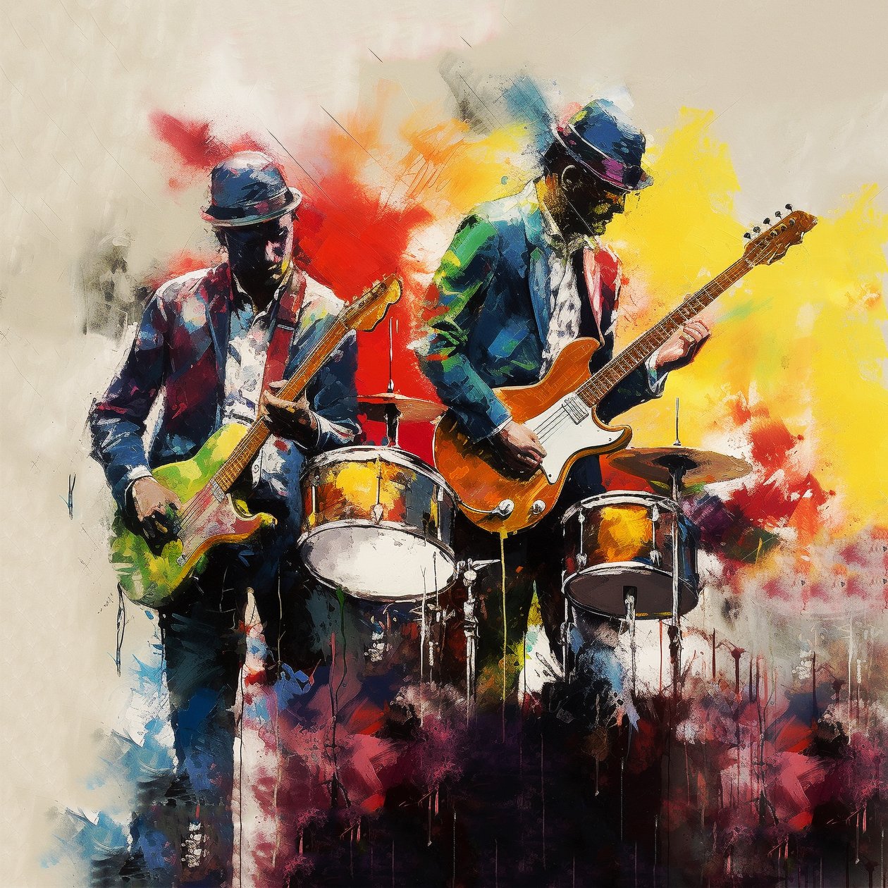 Groupe de musiciens rock et jazz jouant de la guitare - F. Abderrahim