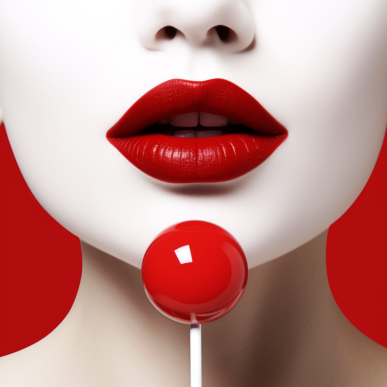 Femme Appréciant une Sucette, Dents Blanches Étincelantes, Impressions d