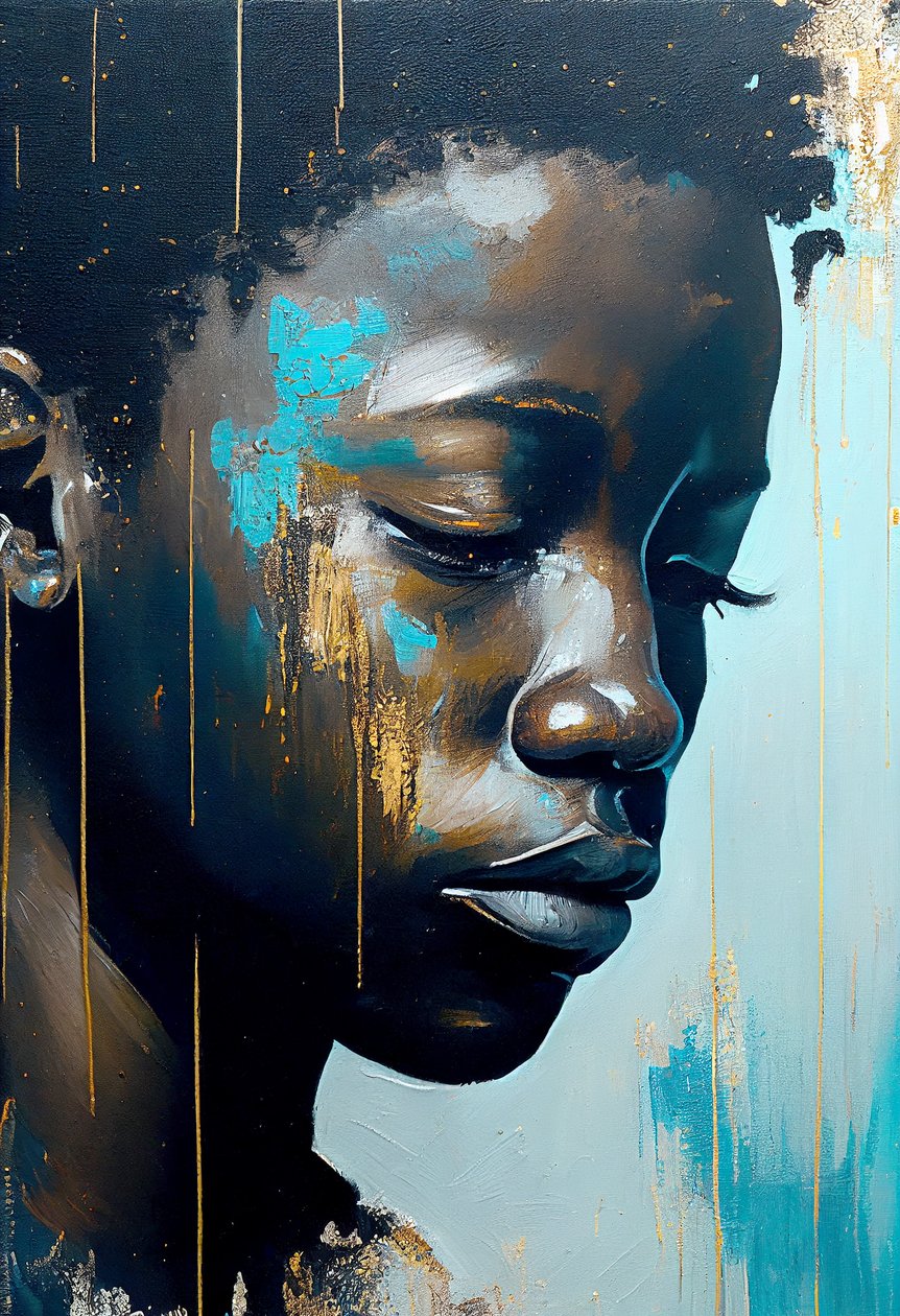 jeune homme africain abstrait sur toile, art mural - F. Abderrahim