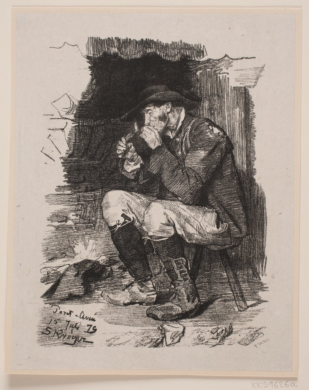 Un homme allume sa pipe - F. Hendriksen