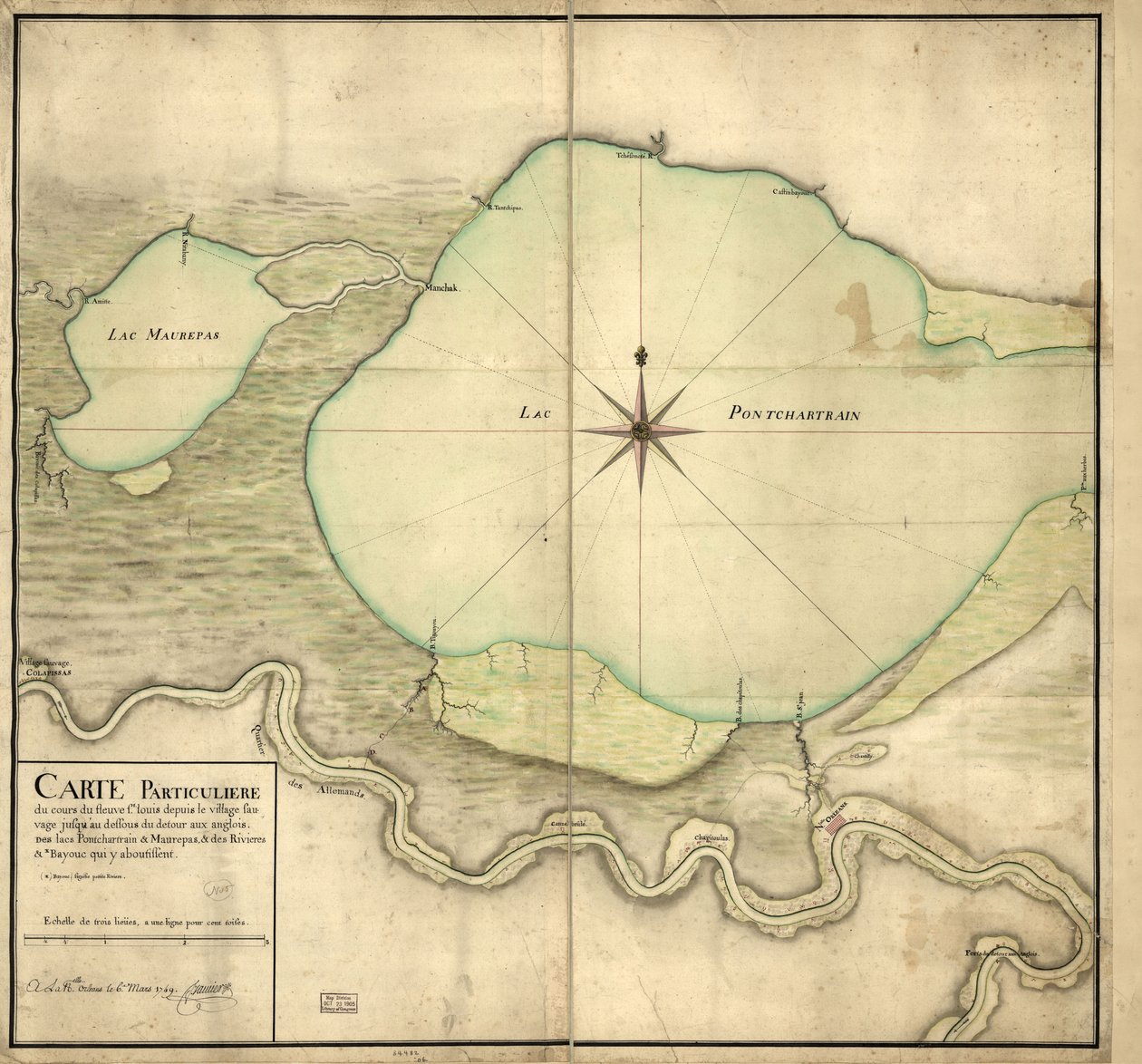 Carte particulière du cours du fleuve Saint-Louis depuis le village sauvage jusqu