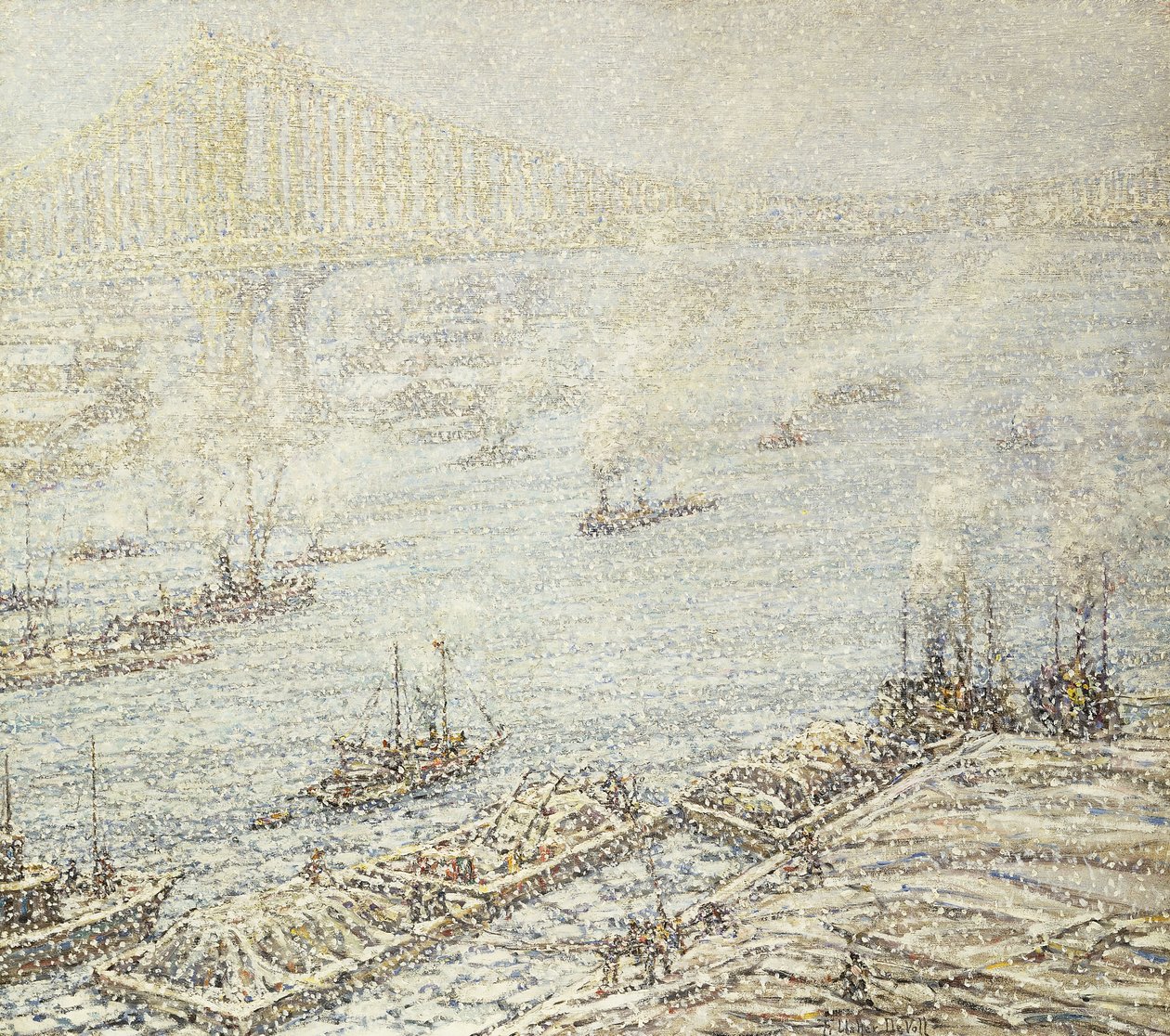 East River, New York, hiver, c.1915 - F. Usher de Voll