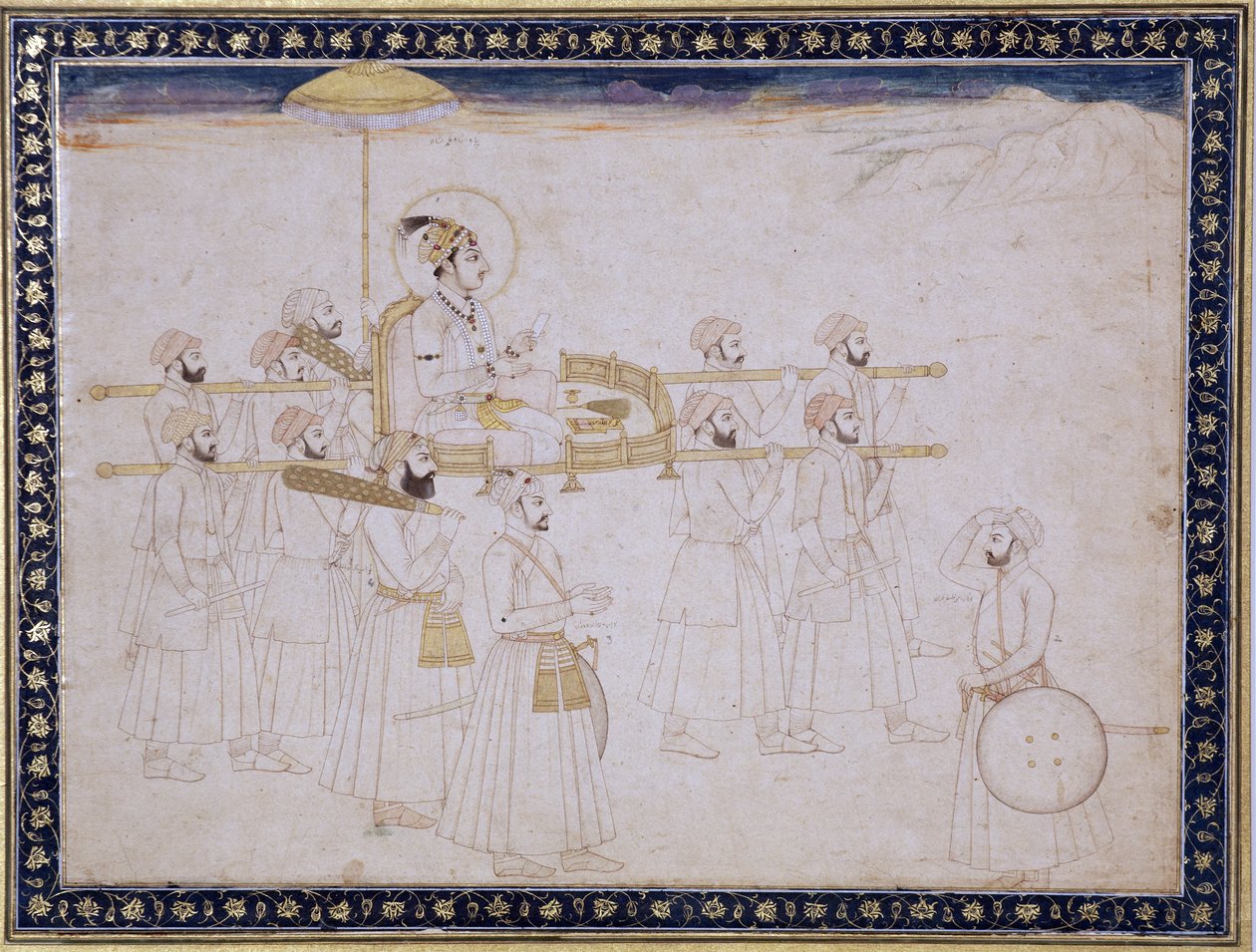Muhammad Shah porté dans un palanquin, vers 1735 - Faqir ullah