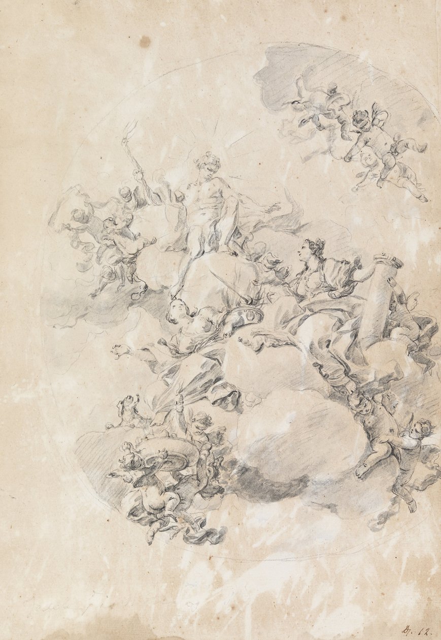Étude pour un plafond ovale - Apollon, Force et Amour - Fedele Fischetti