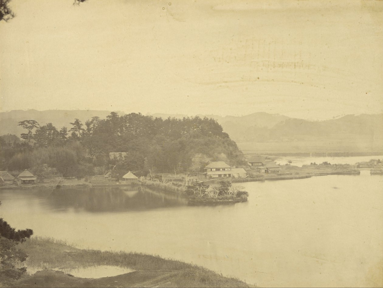 Maison de thé à Kanazawa, baie de Hirakata depuis Kyurantei - Felice Beato