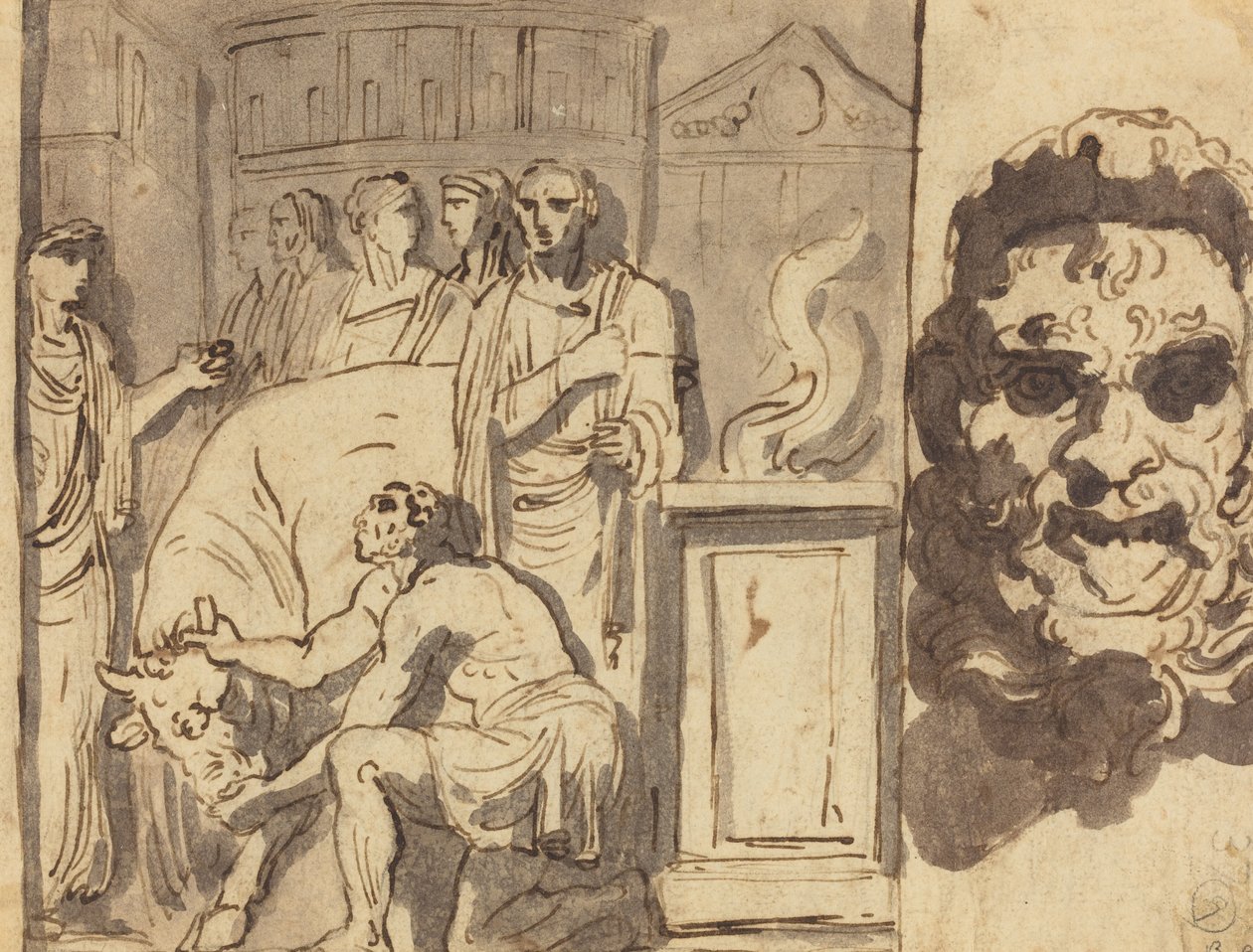 Ancien sacrifice et tête de satyre - Felice Giani