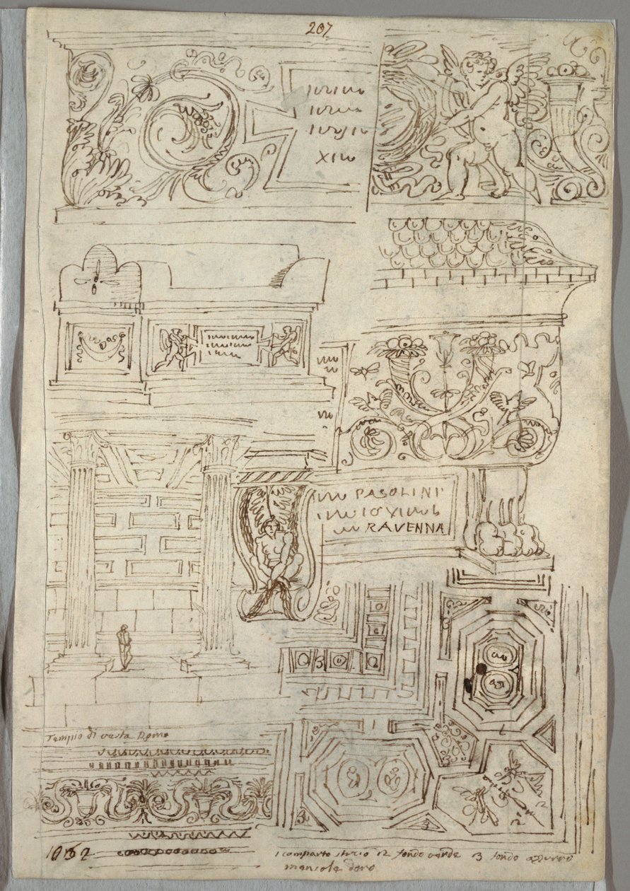 Étude décorative; (verso) Deux études de tête - Felice Giani
