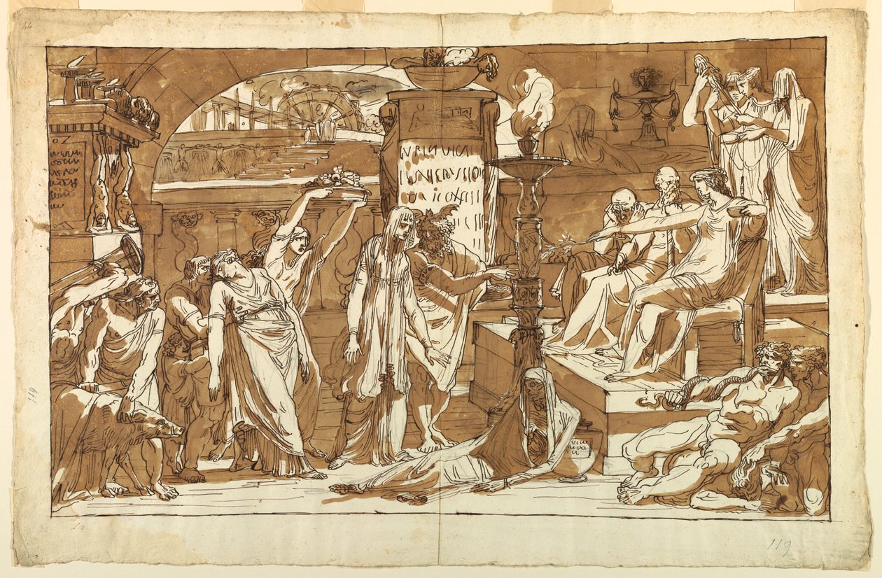 Dessin, Hadès ; Perséphone dans le monde souterrain (offrande à Proserpine), vers 1820 - Felice Giani