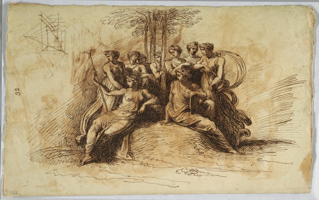 Dessin, Autoportrait de Felice Giani ; recto :  Muses assises sous un arbre, fin XVIIIe-début XIXe siècle - Felice Giani