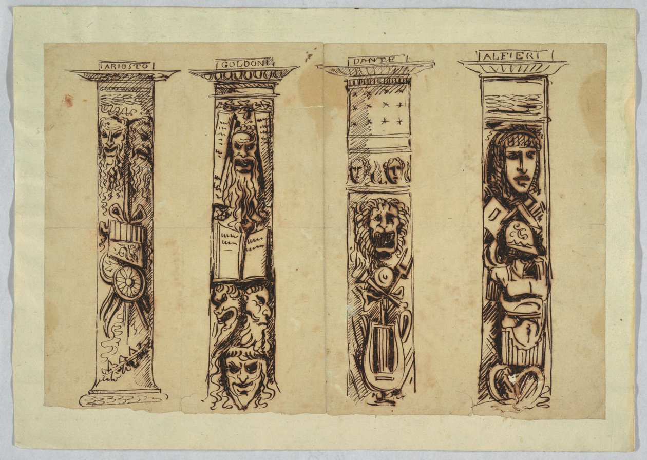 Quatre colonnes aux écrivains de la Renaissance italienne - Felice Giani