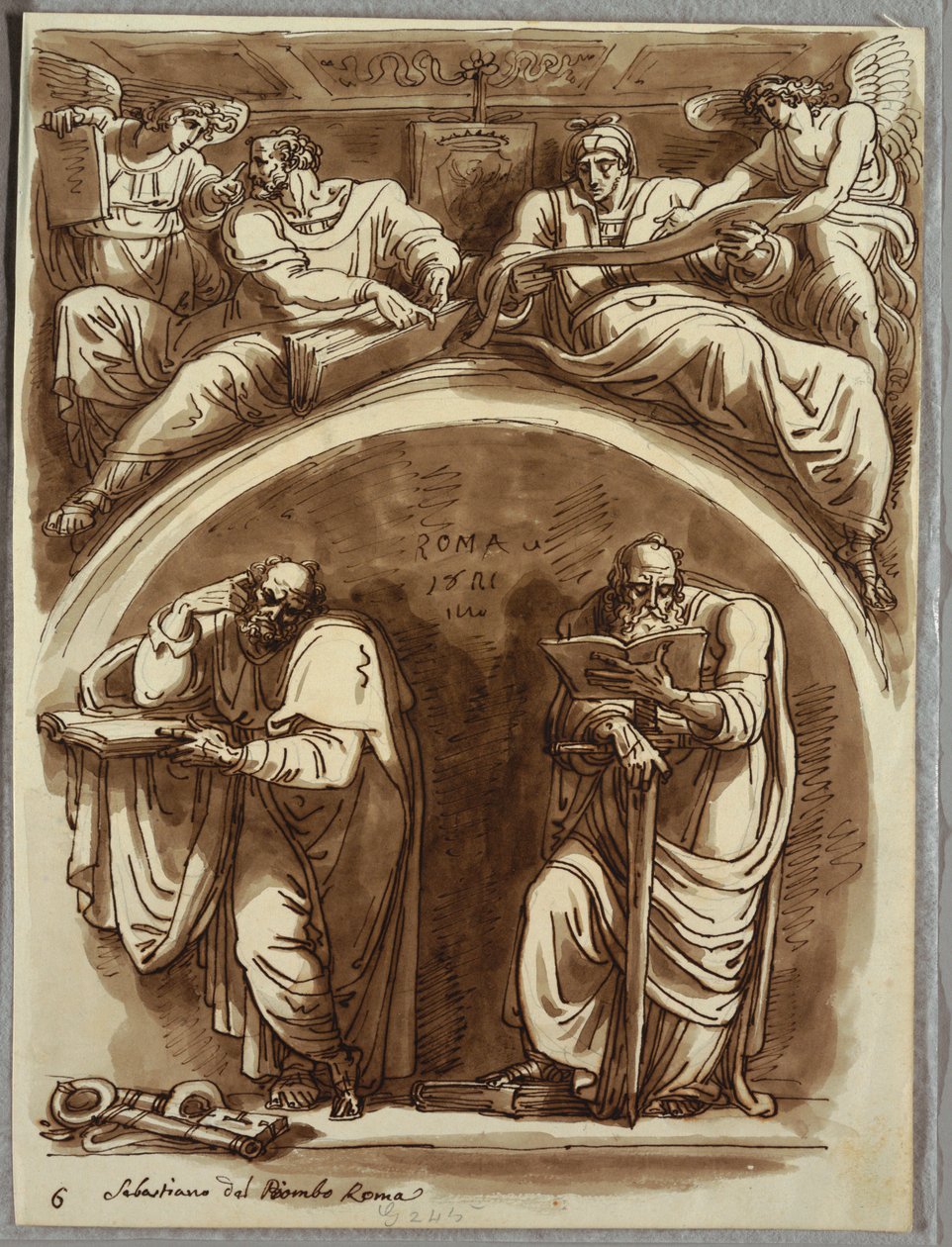 Lunette avec Saints Pierre et Paul, Matthieu et le prophète Isaïe, étude d