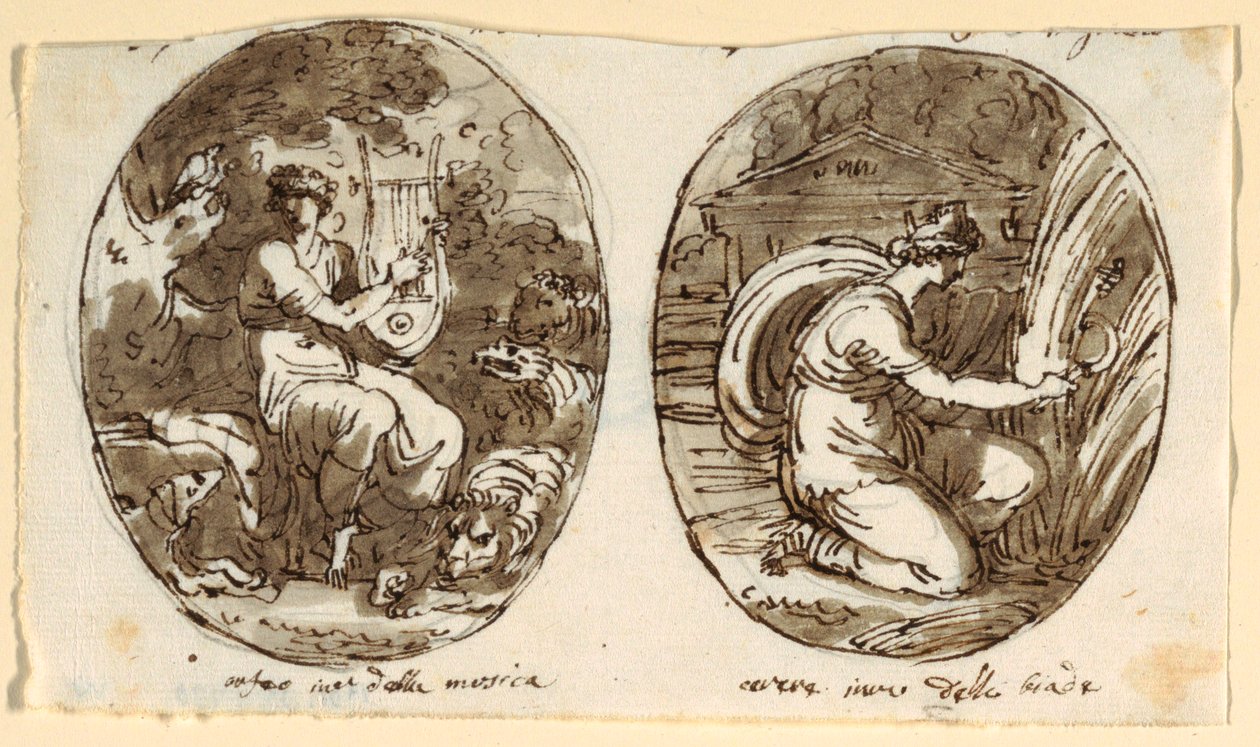 Orphée, Cérès, Conception pour plafond voûté, Sala dei Legislatori, Palazzo Conti-Sinibaldi, Faenza - Felice Giani