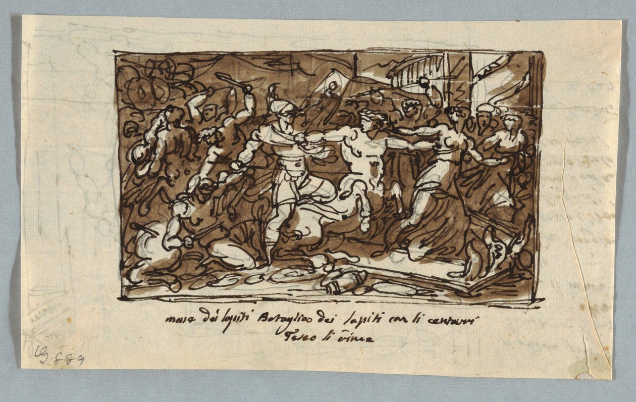 Page de carnet de croquis : Bataille des Centaures et des Lapithes - Felice Giani