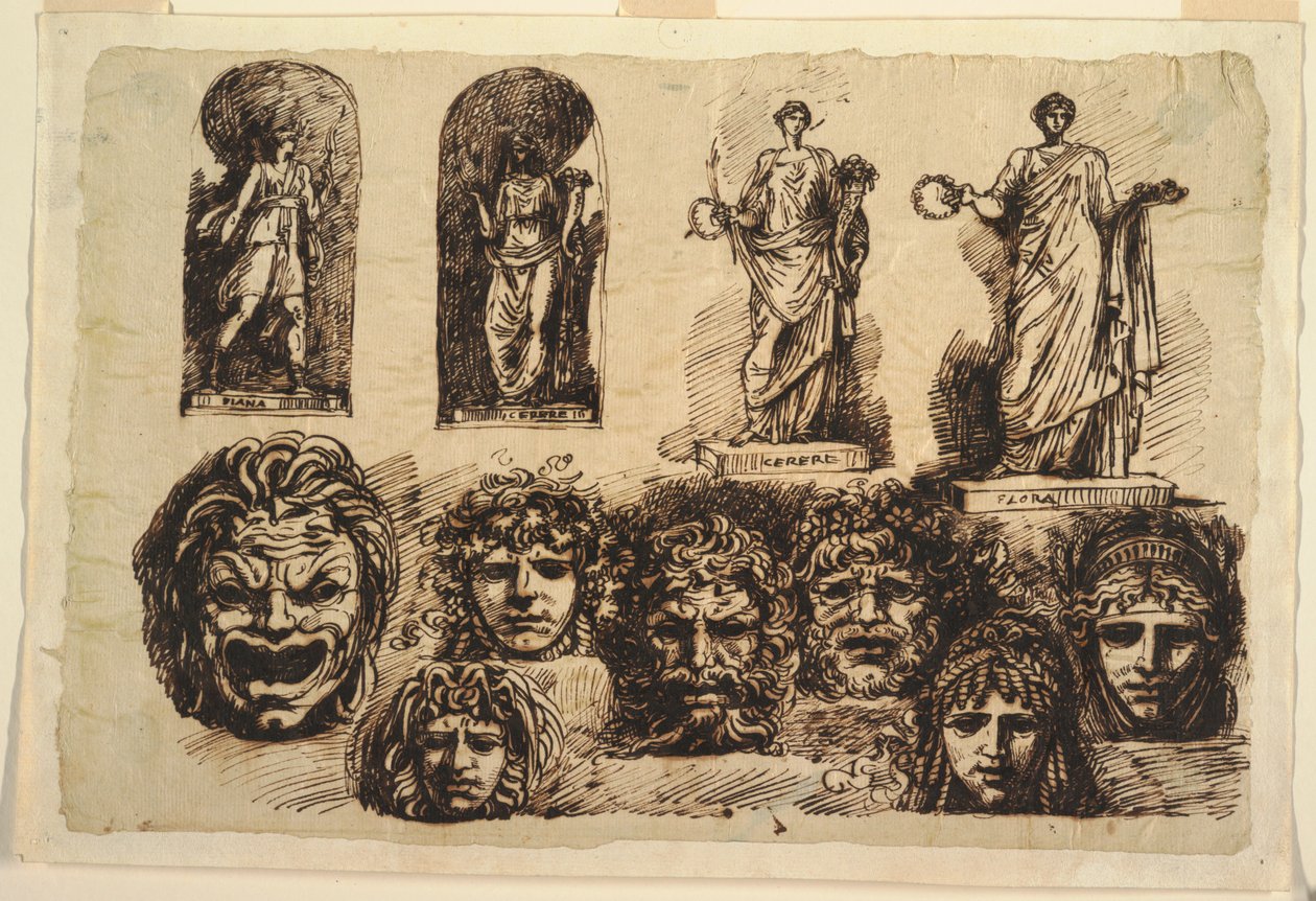 Études pour quatre statues et sept masques - Felice Giani