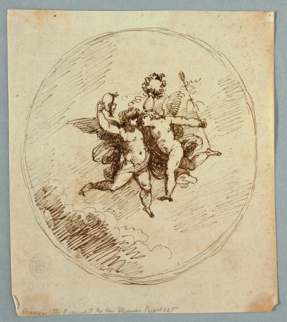 Deux putti volants avec attributs de Dionysos - Felice Giani