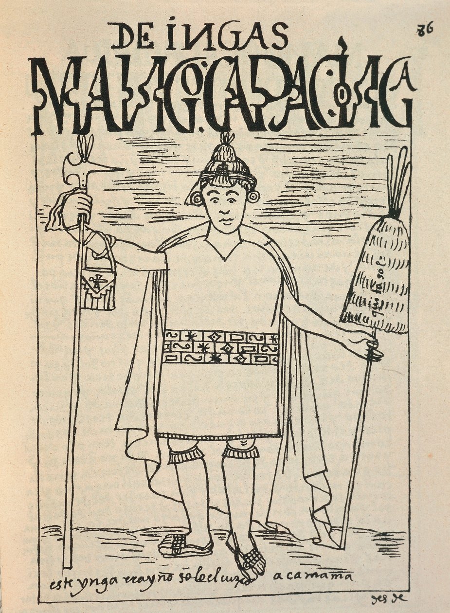Représentation de Manco Capac, le fondateur légendaire du royaume de Cusco et une figure de la mythologie inca - Felipe Huaman Poma de Ayala