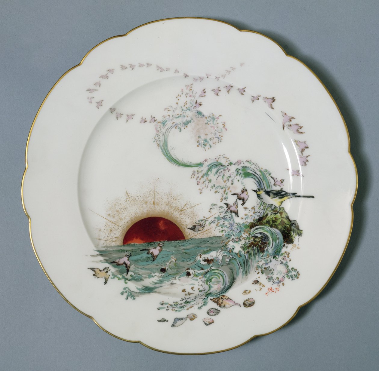 Assiette de Limoges avec un motif de paysage marin - Felix Bracquemond