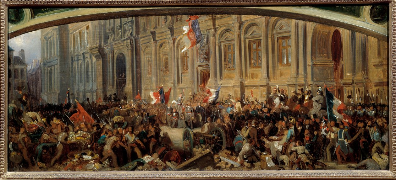 Révolution de 1848 : Alphonse de Lamartine (1790-1869), écrivain et homme politique français, rejette le drapeau rouge à l