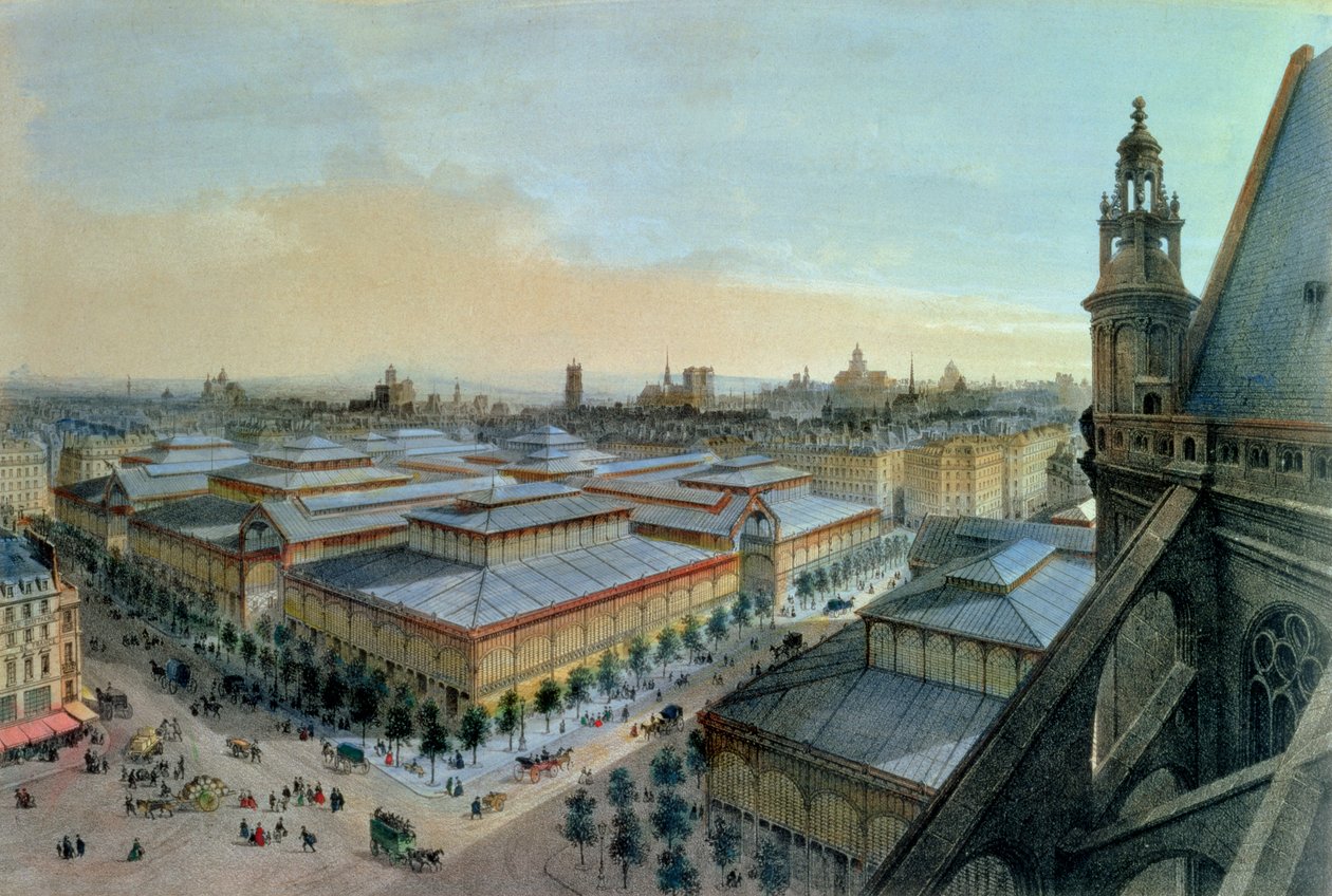 Vue des Halles à Paris prise de la galerie supérieure de Saint-Eustache, vers 1870-80 - Felix Benoist