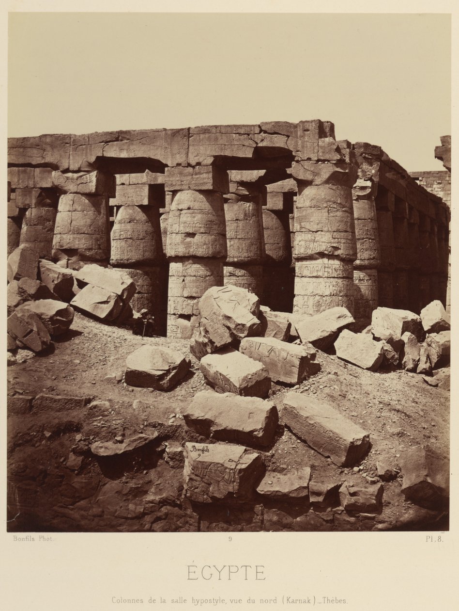 Colonnes de la salle hypostyle, vue du nord. [Karnak, Thèbes] - Félix Bonfils